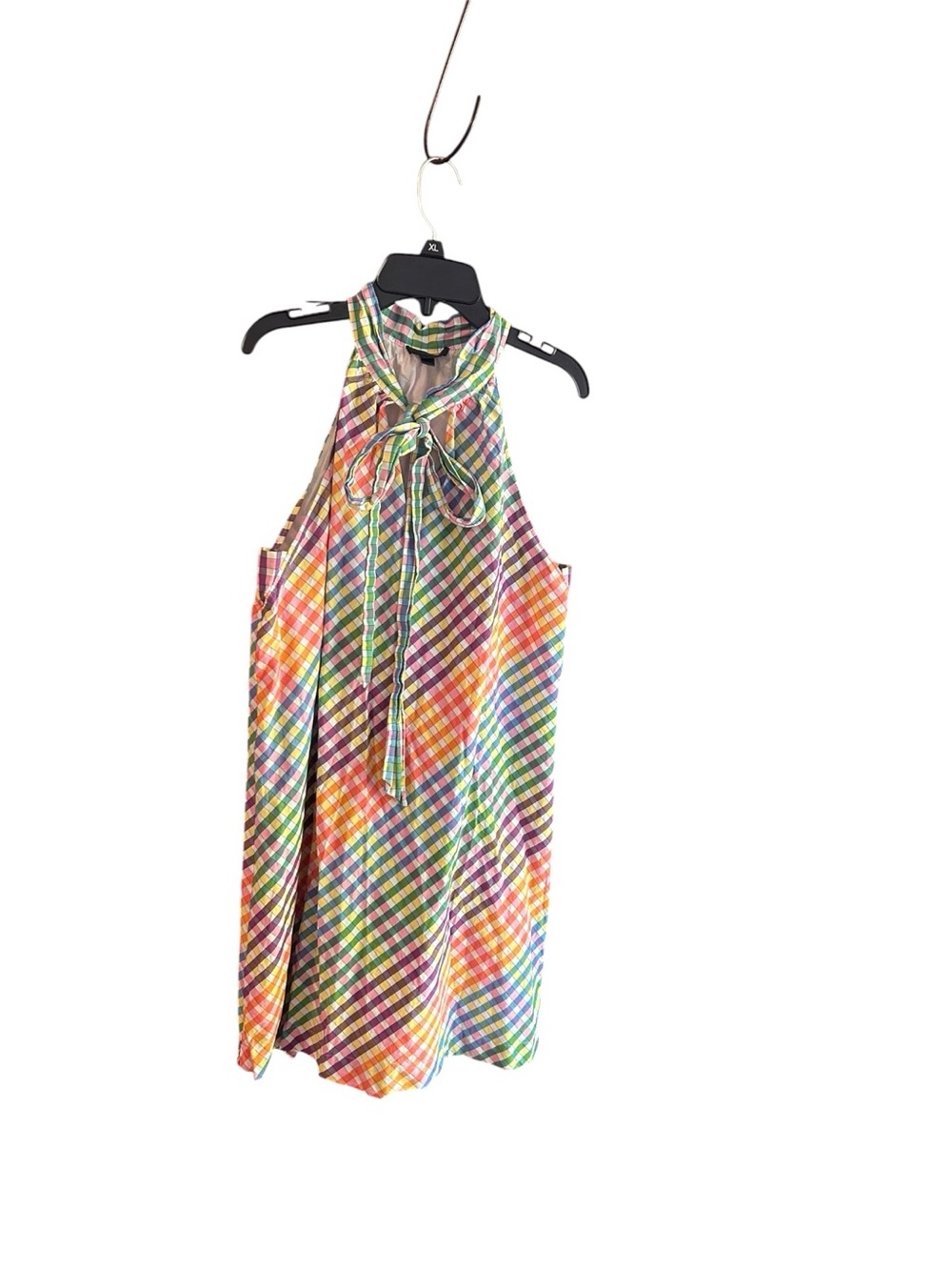 J. Crew multicolor diagonal pattern plaid sleeveless dress tie front Size 12